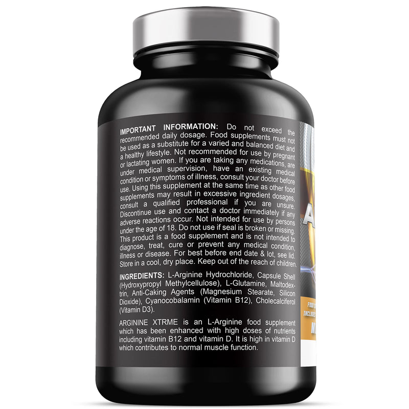 L Arginine Capsules - 2600mg L-Arginine with Added Glutamine - B12 and D3 for Normal Muscle Function (120 Vegetarian Capsules) 120 Count (Pack of 1) - BeesActive Australia
