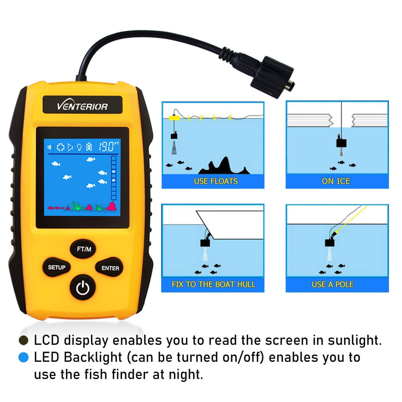 Venterior Portable Fish Finder Water Depth Finder with Sonar Transducer, LCD Display and Water Resistant Bag - BeesActive Australia