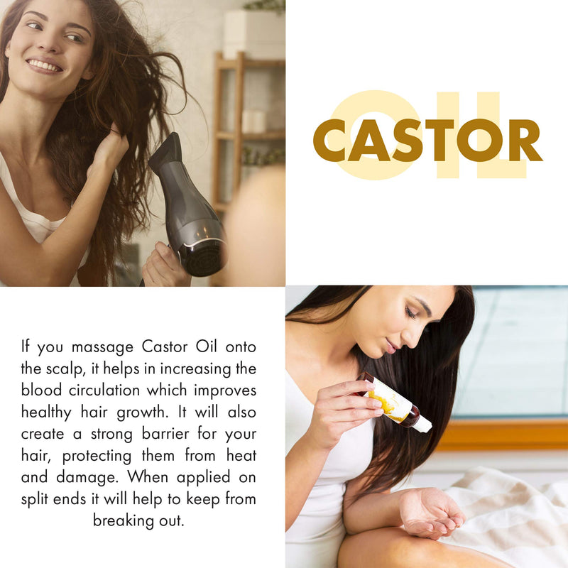 Castor Oil Pure Carrier Oil - Cold Pressed Organic Castrol Oil for Essential Oils Mixing Natural Skin Moisturizer Body & Face, Eyelash Caster Oil, Eyelashes Eyebrows Lash & Hair Growth Serum 4 oz - BeesActive Australia