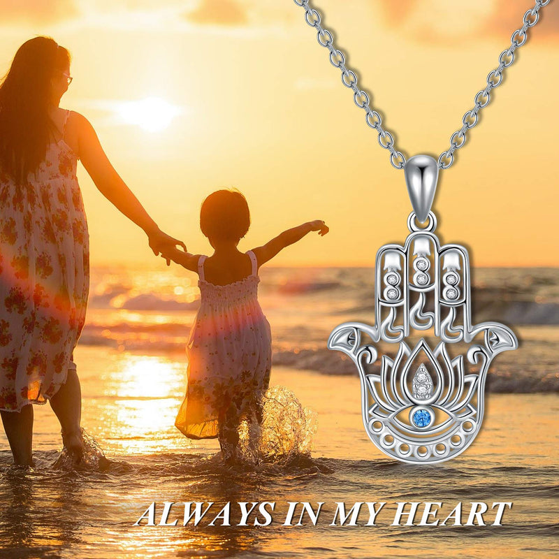 LONAGO Hamsa Necklace 925 Sterling Silver, Fatima Evil Eye Hamsa Hand Pendant Necklace Good Luck Jewelry Gift for Women Girl - BeesActive Australia