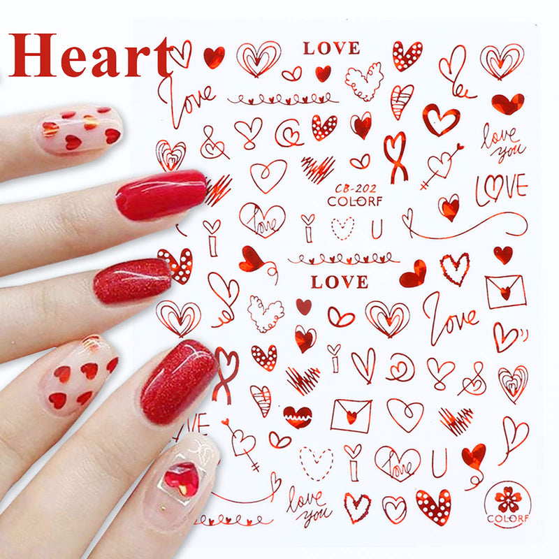 8 Sheets 3D Romantic Valentine's Day Nail Stickers Black Red Self Adhesive Love Heart Letter Rose Vine Abstract Face Images Cat Animal Nail Decal For Women Girl Nail Slider Art Decorations - BeesActive Australia