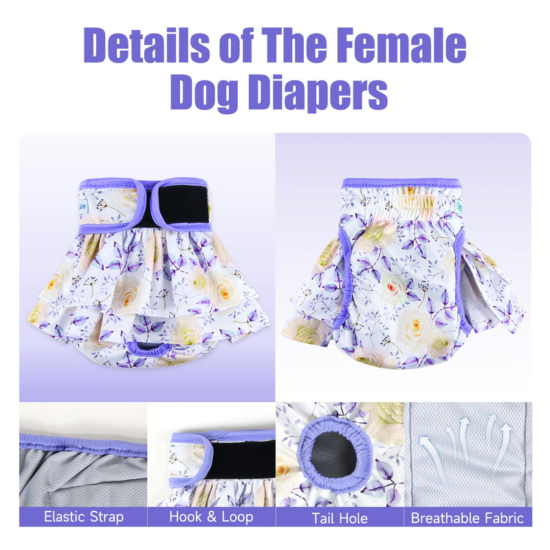 Leekalos Reusable Dog Diapers Female Easy to Put No Leak Dog Diapers for Heat Cycle Diapers for Dogs Female High Absorbent Puppy Diapers Washable Dog Diapers Flower Leaves Medium (Pack of 3) - BeesActive Australia