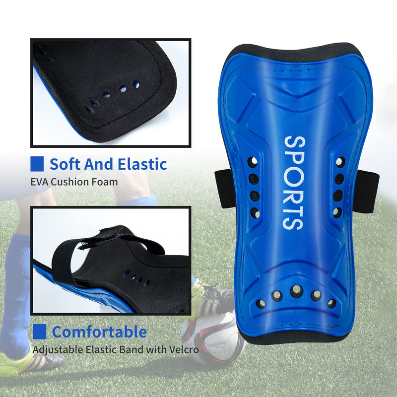AIMISICAR Soccer Shin Guards Toddler Kids Youth, Shin Pads and Long Soccer Socks for 3-15 Years Old Boys and Girls for Football Games, Lightweight and Breathable Soccer Equipment Shin Guards + Socks, Black + Blue M ( 3'9" - 4'6" Tall ) - BeesActive Australia