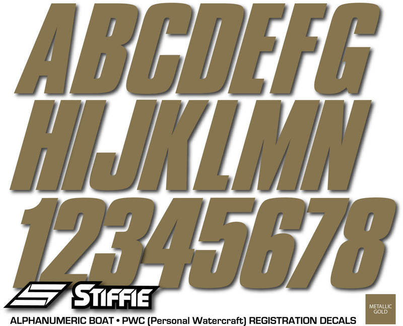 [AUSTRALIA] - Stiffie Shift Metallic Gold 3" ID Kit Alpha-Numeric Registration Identification Numbers Stickers Decals for Boats & Personal Watercraft 