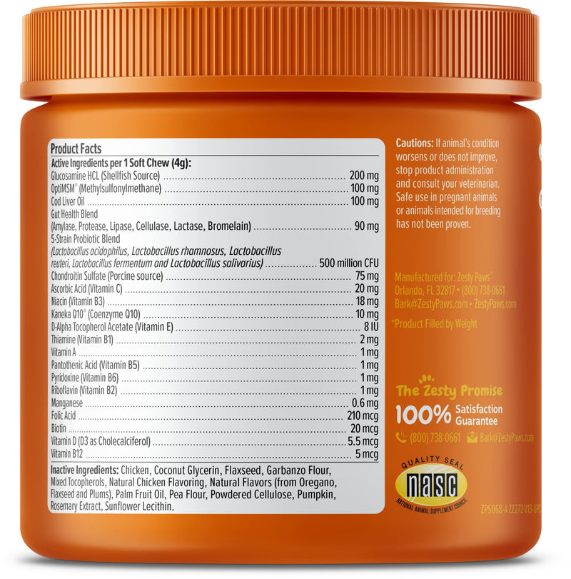 Multifunctional Supplements for Dogs - Glucosamine Chondroitin for Joint Support with Probiotics for Gut & Immune Health – Omega Fish Oil with Antioxidants and Vitamins for Skin & Heart Health Chicken 90 Count - BeesActive Australia