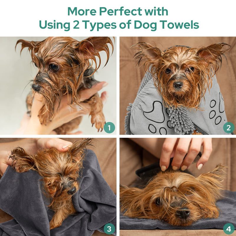 HOMEIDEAS 2 Pack Dog Towels Set-Chenille Shammy Towel and Microfiber Dog Towels for Drying Dogs, Super Absorbent Dog Bath Towel with Hand Pockets, Soft Pet Drying Towel for Dogs, Cats, and Other Pets - BeesActive Australia