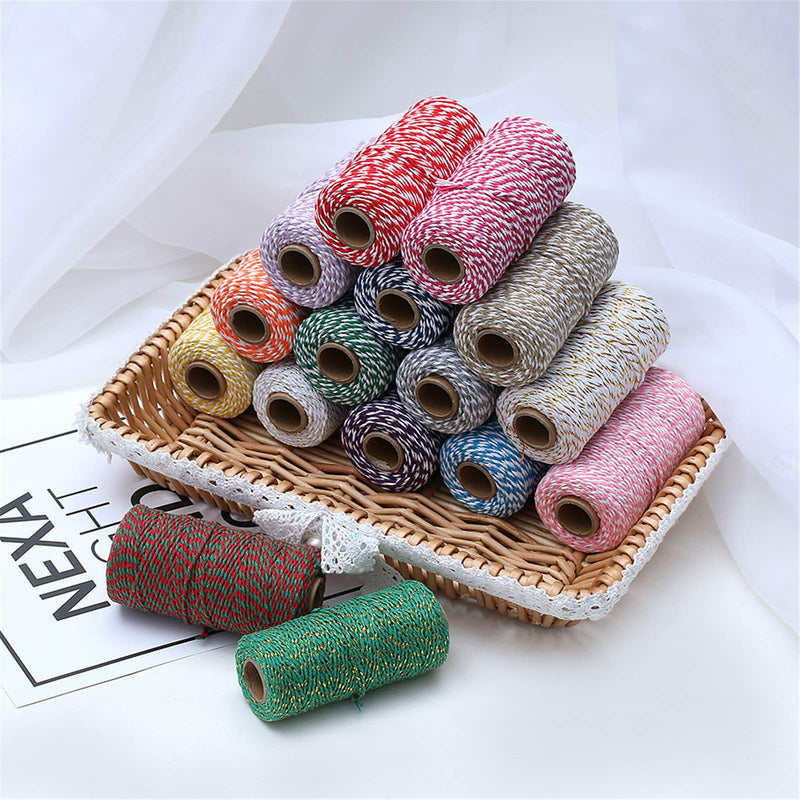 1 Roll 2mm 109 Yard Colourful Cotton Cord Bakers Twine DIY Crafts Gift Wrapping Christmas Wedding Home Decor String Rope (Dark Purple+White) Dark Purple+white - BeesActive Australia