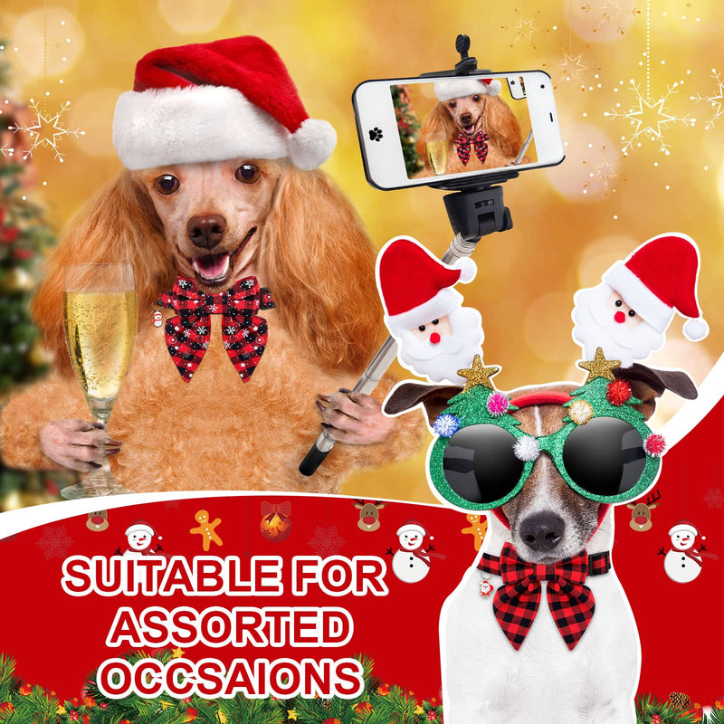4 Pcs Christmas Dog Collar with Bowtie Adjustable Plaid Dog Collar Red Green Soft Holiday Dog Collars with Removable and Plastic Buckle Bow for Male Female Small Medium Large Dogs Pets - BeesActive Australia