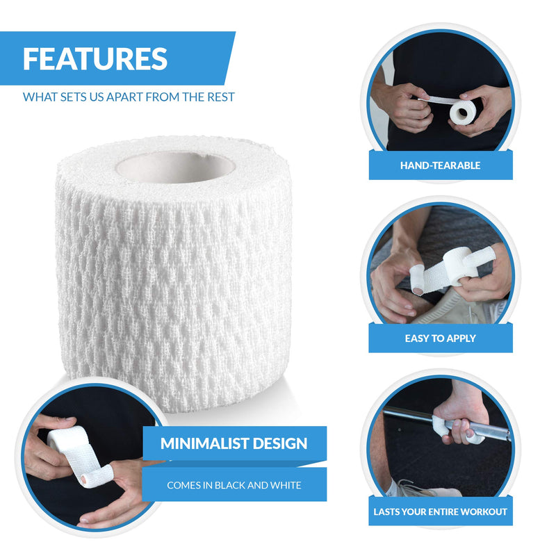 Oly Grip: Weightlifting Thumb Hook Grip Cotton Tear Stretch Tape (6 Rolls) - Weight Lifting - Crossfit - Gymnastics - Keep Fingers and Hands Safe During Workout White - BeesActive Australia