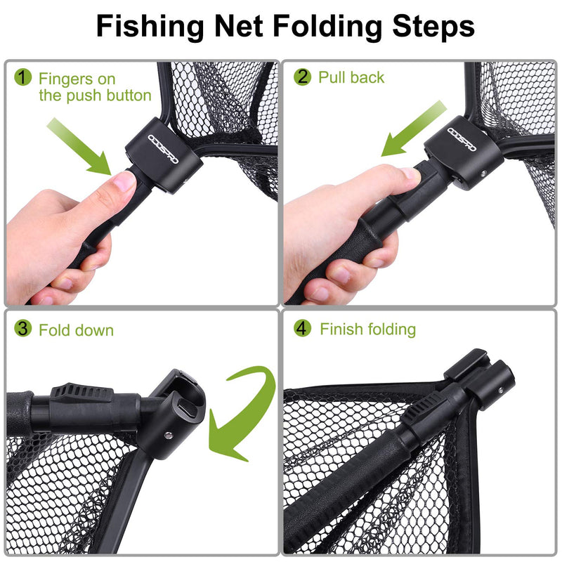 [AUSTRALIA] - ODDSPRO Fly Fishing Landing Net, Bass Trout Net, Catch and Release Ruber Coating Net - Foldable Fishing Nets Freshwater 