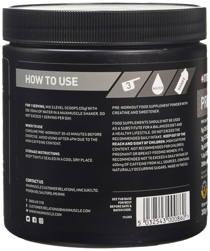 Maximuscle Pre-Workout | Sugar-Free Energy and Performance Boosting Sports Drink for Endurance and Recovery | Pink Lemonade, 300g - 16 Servings - BeesActive Australia