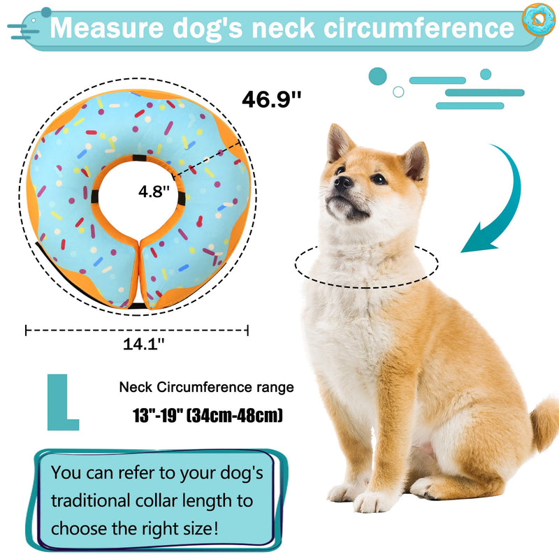 Recovery Donut Collar for Dogs & Cats,Protective Inflatable Dog Cone Collar for Large Medium Small,Dog Cone Alternative After Surgery,Adjustable Soft Dog Cone L(Neck 13"-19") Blue donut - BeesActive Australia