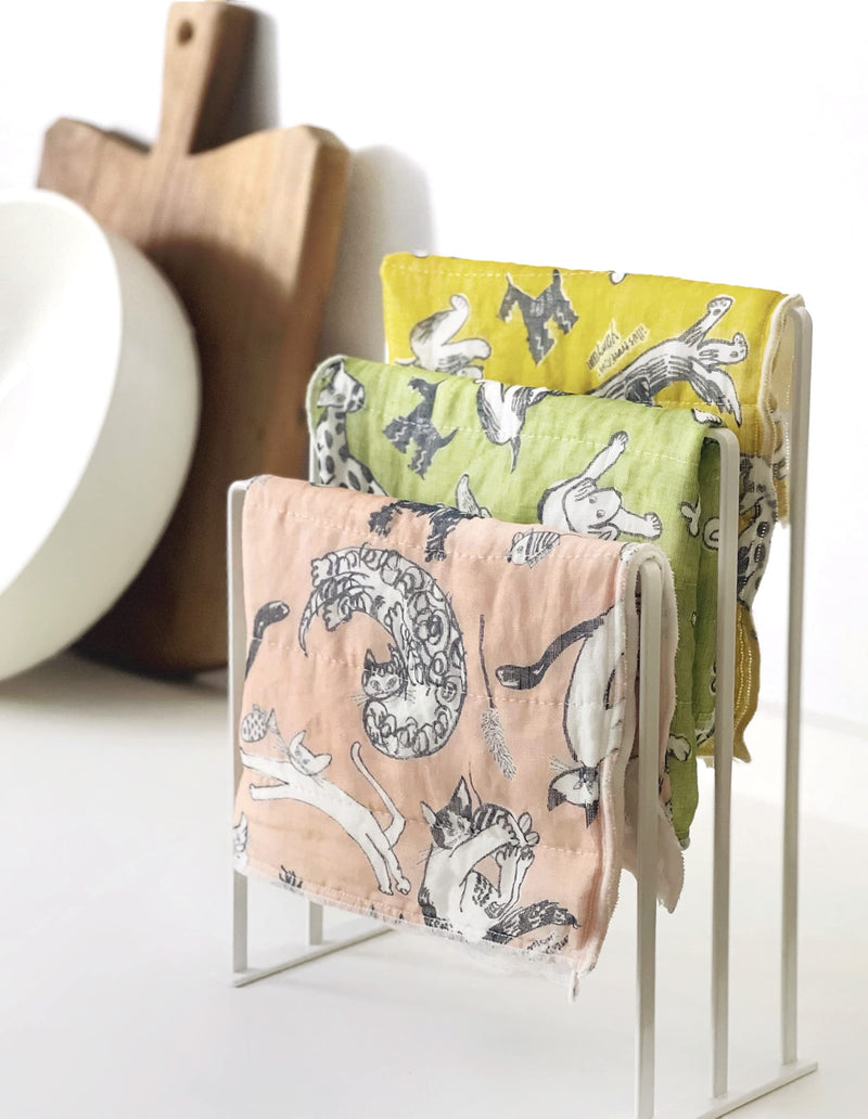 Shirayuki Japanese Kitchen Cloth KYO-YUZEN. Made Layered Fine Mesh Cloth. Dish Wipe, Table Wipe, Hand Wipe. Made in Japan (Beige, Meow Meow) Beige - BeesActive Australia