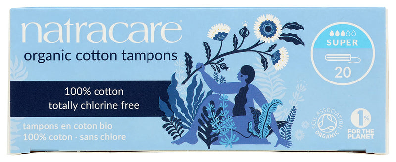 Natracare Organic All Cotton Non-Applicator Tampons Super - 2 x Packs of 20 (40 Tampons) - BeesActive Australia