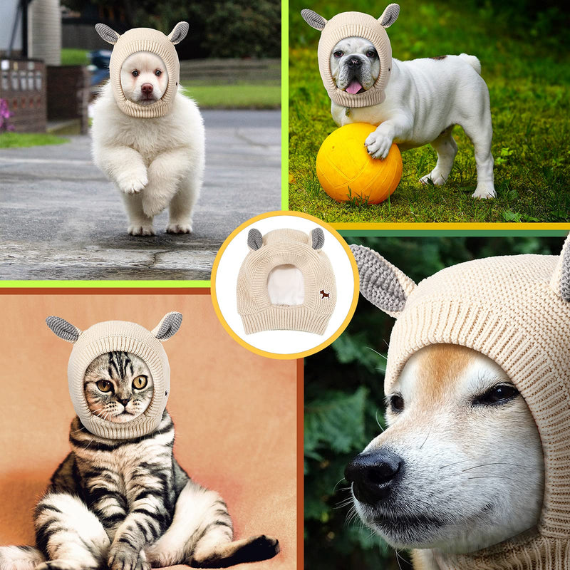 2 Pcs Dog Knitted Hats Pet Quiet Ears Warm Dog Ears Cover Noise Protection Pet Ear Muffs Winter Dog Ear Protection Warm Pet Head Wrap Dog Snood for Protecting Pets Dogs Cats from Noise Beige - BeesActive Australia