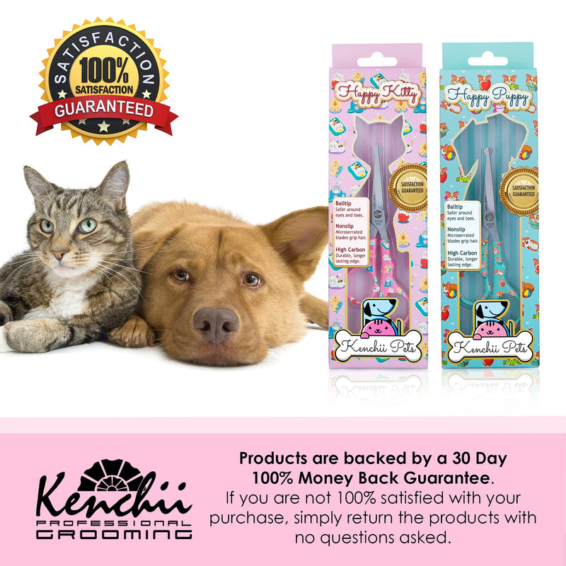 Kenchii Happy Kitty Ball Tip Shears Trimming Scissors for Cats | Pet Grooming Kitten Essentials | Stainless Steel Grooming Scissors for Cats | Safety Blunt Tip Scissors and Cat Grooming Tools | 5.5 In 5.5 Inch Pink - BeesActive Australia