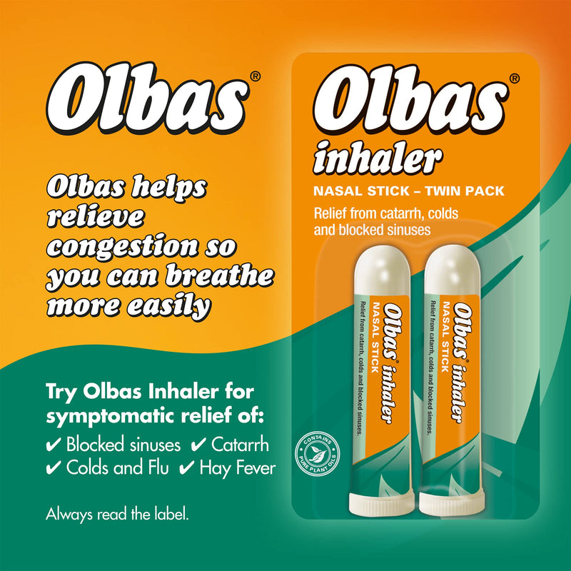 Olbas Nasal Inhaler pack of 2 - Nasal stick - relief from catarrh, colds and blocked sinuses Multicolour - BeesActive Australia