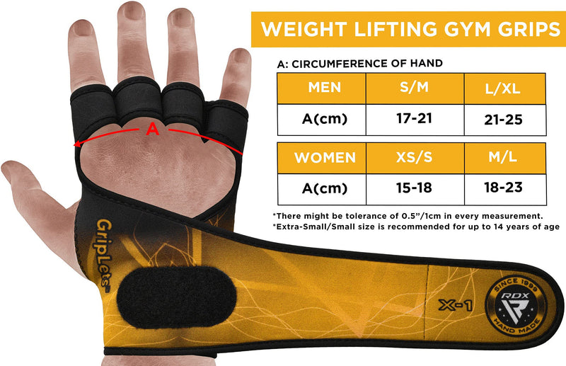 RDX Weight Lifting Gloves Grips Fitness Gym Workout, Long Wrist Support, Ventilated Open Back Anti-Slip Gripper, Strength Training Deadlift HIIT Exercise, Women Men Cycling Climbing Gymnastics Rowing Yellow S/M - BeesActive Australia