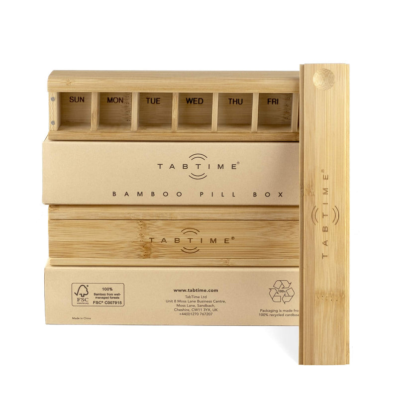 TabTime Bamboo Weekly Pill Box, 7 Day Pill Organiser, Perfect for Vitamins, Pills and Supplements - BeesActive Australia