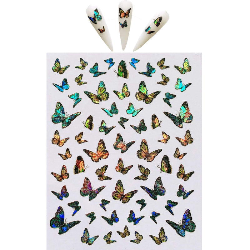 NAIL ANGEL 9sheets Nail Art Adhesive Sticker Sheets Different Laser Color Butterfly Shapes Nail Art Decoration 10215 - BeesActive Australia
