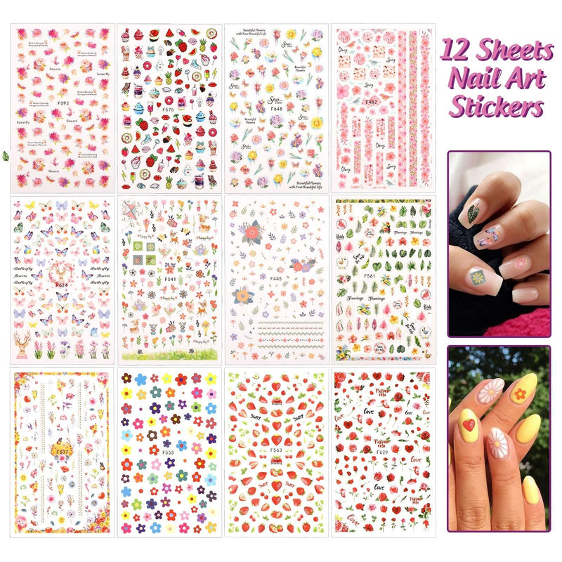 Teenitor Nail Art Decoration Set with 12 Sheets Nail Art Stickers, Nail Foil Flakes, Nail Sequins, Nail Rhinestones, Nail Tweezers, 3D Self-Adhesive Nail Stickers for Kids - BeesActive Australia