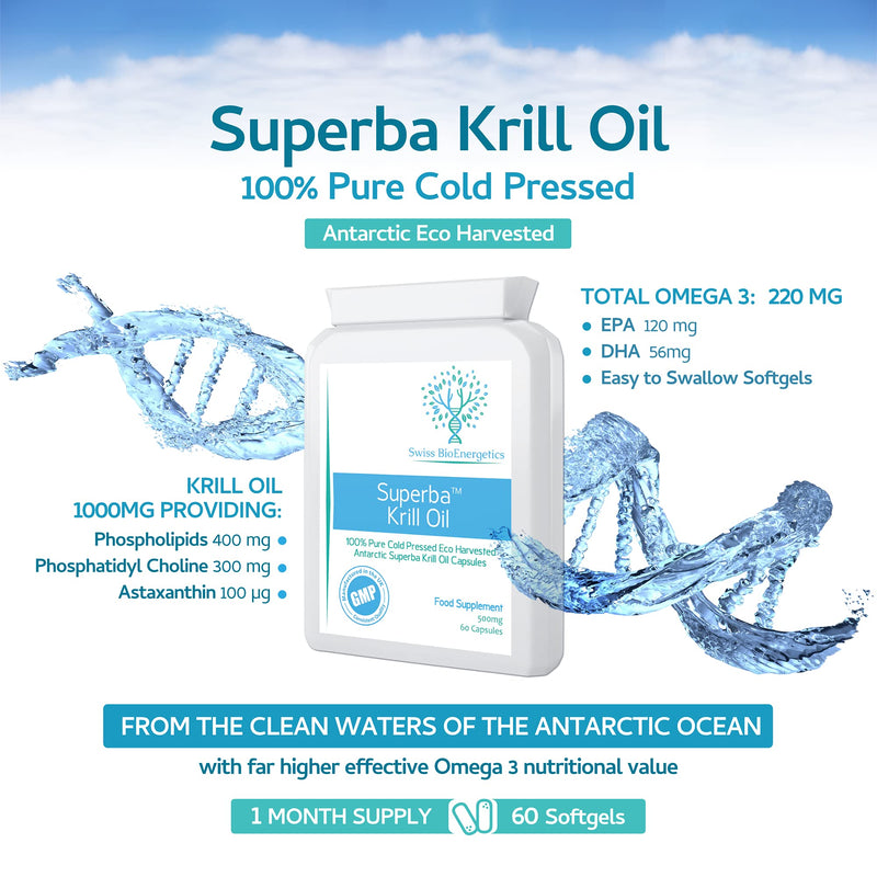 Superba Krill Oil Extract 500mg 60 Capsules - 100% Pure Cold Pressed Antarctic Eco Harvested - BeesActive Australia
