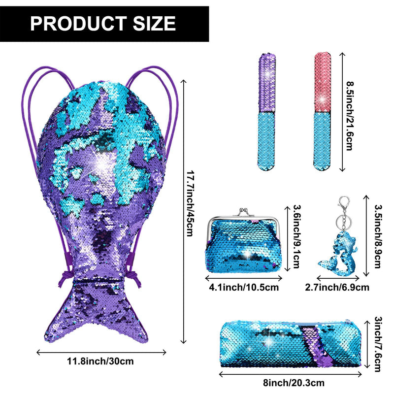 Mermaid Tail Reversible Sequin Drawstring Backpack Bag Kit (Purple and Blue Sequins) Purple and Blue Sequins - BeesActive Australia