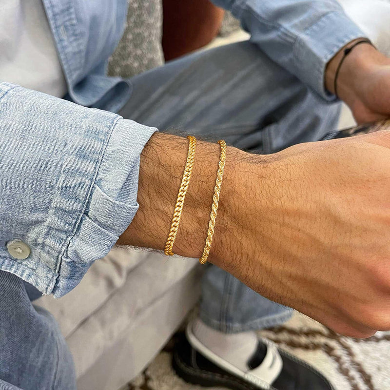 Poaiiu Silver/Gold Layered Chain Bracelets Sets for Men Women Sterling Silver Rope Figaro Cuban Link Chain Bracelets Set Men Jewelry Gifts for Dad Boyfriend Husband Rope Gold - BeesActive Australia
