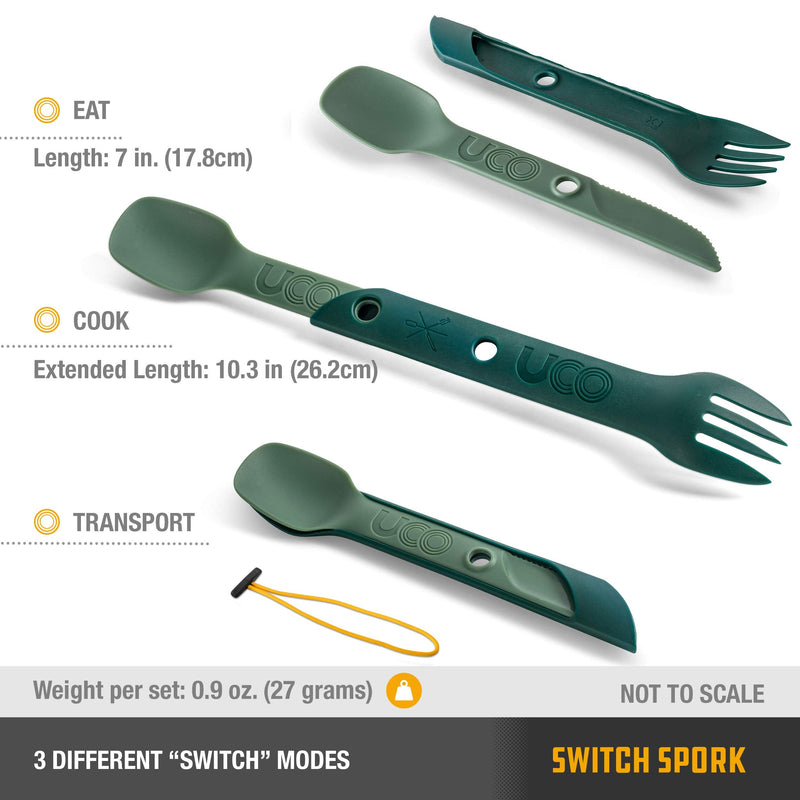 UCO Switch Spork 2-Piece Integrated Camping Utensil Set Camp Green - BeesActive Australia