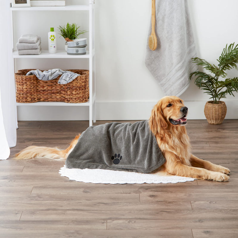Bone Dry Pet Grooming Towel Collection Absorbent Microfiber X-Large, 41x23.5", Embroidered Gray 41x23.5" - BeesActive Australia