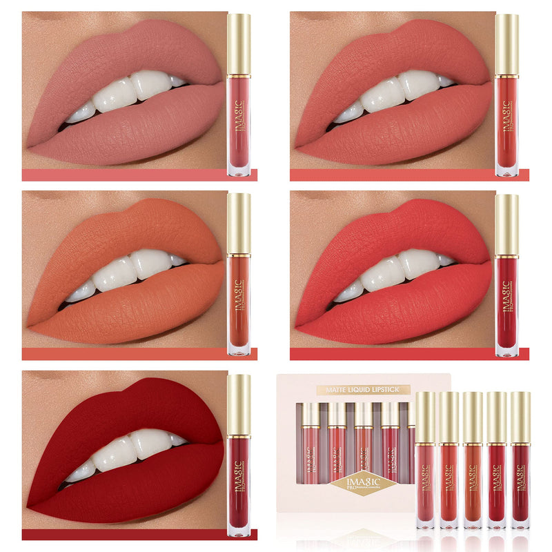 FANICEA 5 Pcs Liquid Lip Gloss Set Matte Red Waterproof Natural High Pigmented Lip Shine Mini Silky Non-Sticky Long Lasting Lip Glaze Moisturizing Lip Balm Lip Cosmetics Makeup Gift Kit for Women and Girls - BeesActive Australia