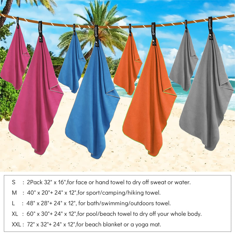 HOEAAS 2 Pack Microfiber Camping Towels, Quick Dry Towel, Super Absorbent Ultra Compact Travel Towel Soft Lightweight Sports Towel for Sweat Fast Drying Towels for Pool,Gym,Hiking,Backpacking,Fitness Dark Blue S: 32" x 16" x 2 - BeesActive Australia