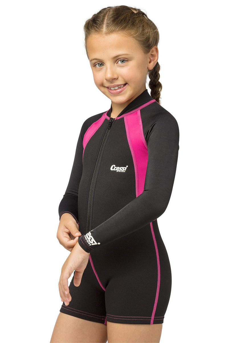 [AUSTRALIA] - Cressi Girl's Swimsuit Long Sleeve One-Piece Shorty Black/Pink Small 