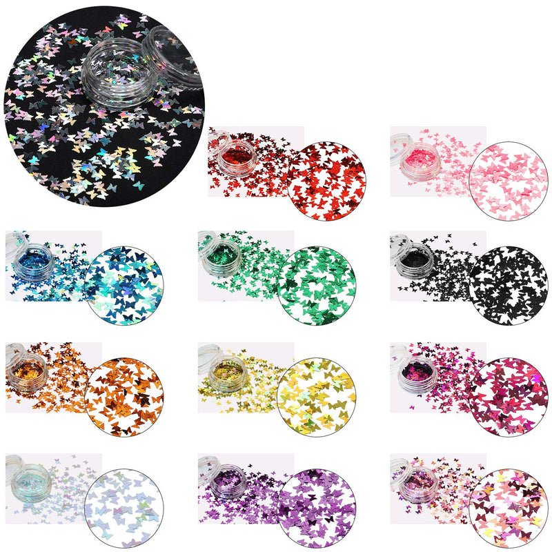 24 Boxes Glitter Holographic Butterfly Nail Sequins 3D Butterfly Nail Art Flakes Iridescent Laser Paillette for Manicure Makeup Decorations (Holographic Series) - BeesActive Australia
