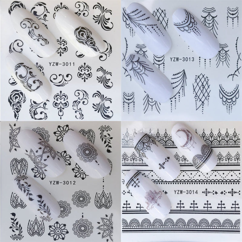 WOKOTO 48Pcs Nail Water Decals Feather Flower Lace Butterfly Cartoon Water Transfer Stickers For Nails Art Design With Nail Tweezers kit 2 - BeesActive Australia