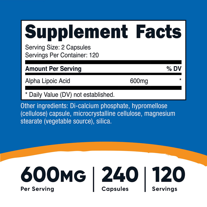 Nutricost Alpha Lipoic Acid 600mg Per Serving, 240 Capsules - Gluten Free, Veggie Capsules, Soy Free & Non-GMO - BeesActive Australia