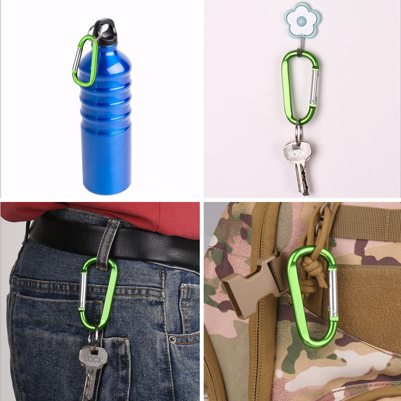 6PCS Carabiner Caribeaner Clip,3" Large Aluminum D Ring Shape Carabeaner with 6PCS Keyring Keychain Hook Multi-color - BeesActive Australia