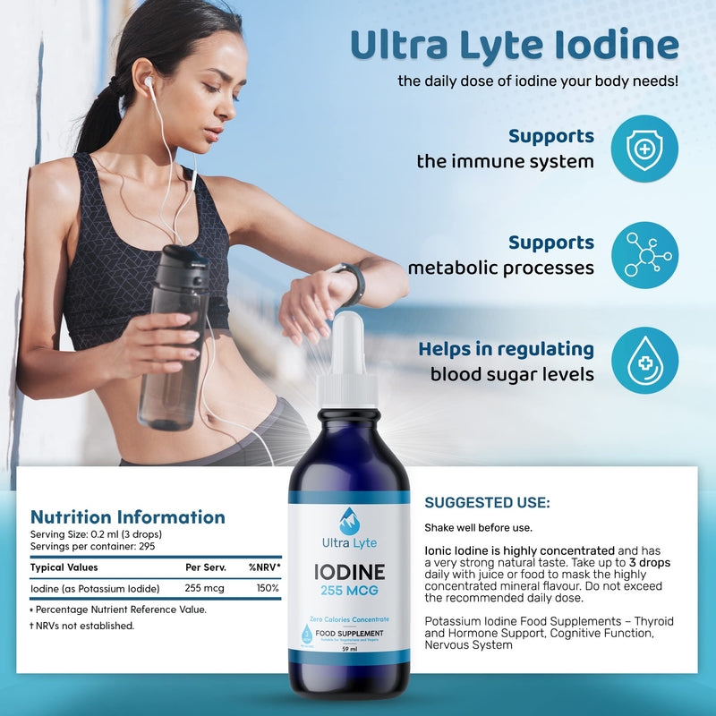 Ultra Lyte Iodine 255MCG � 59ml Iodine Supplement from Potassium Iodide � Optimal Thyroid Function, Hormone Production � Dietary Supplement for Cognitive Function, Normal Energy Levels - BeesActive Australia