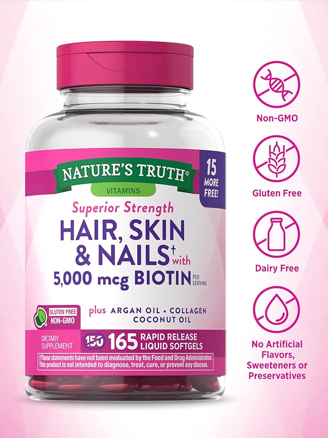 Nature's Truth Superior Strength Hair/Skin/Nails with Argan/Coconut Oil/Collagen, 165 Count by Nature's Truth - BeesActive Australia