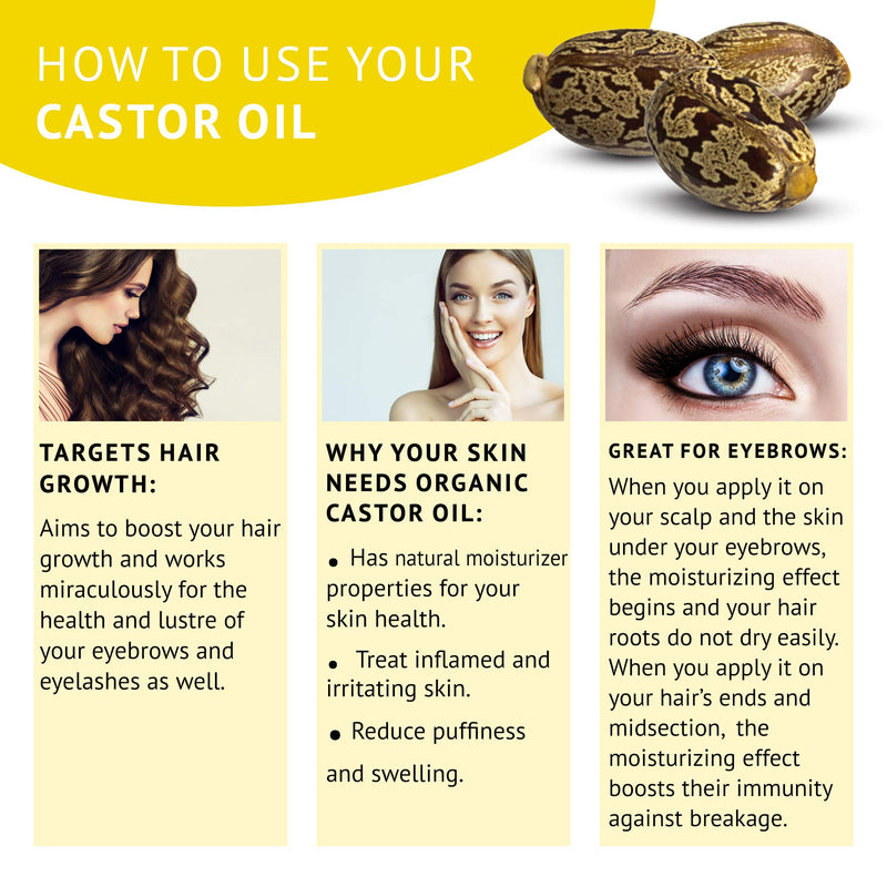 Organic Castor Oil for Eyelashes Eyebrows USDA Certified Natural Cold Pressed Hair Growth Oil & Eyelash Serum Skin Moisturizer 30 ml - Herbiar - BeesActive Australia