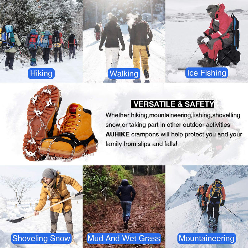 AUHIKE Crampons Ice Cleats Traction Snow Grips Traction Cleats System Safe with Tear-Resistant Gasket Protect for Hiking Fishing Jogging Mountaineering Walking Black Small - BeesActive Australia