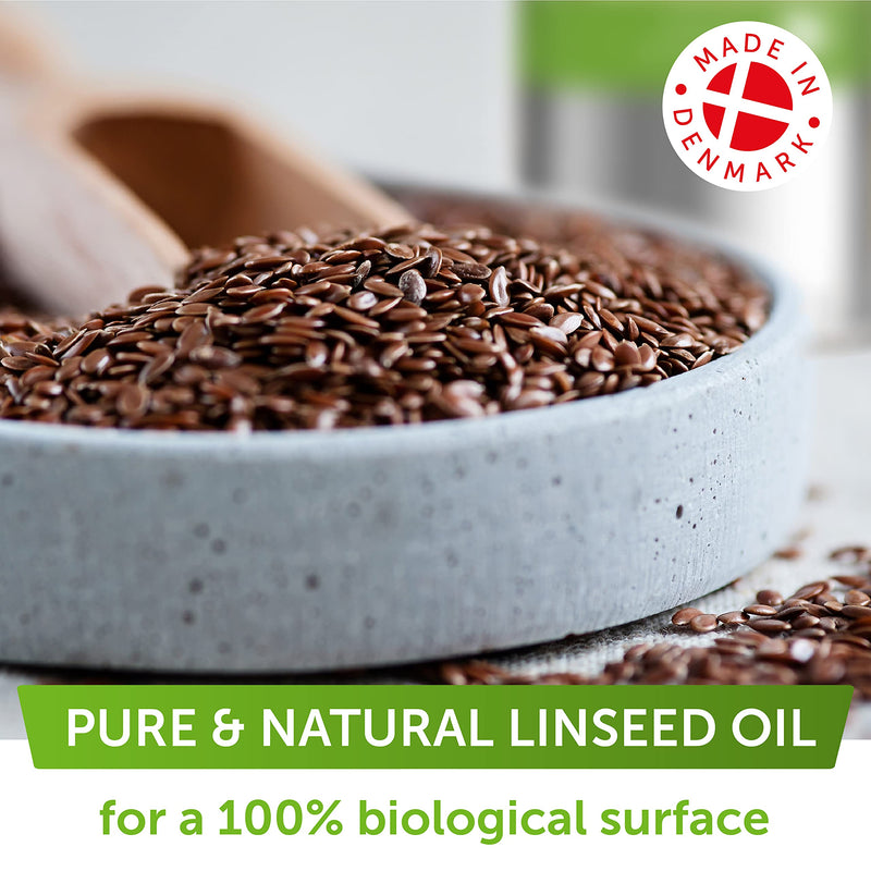 Nordicare Linseed Oil for Wood - 100% Pure & Natural Linseed Oil for Entire Indoor Area - Food-Safe Raw Linseed Oil for Wood Furniture - Underlines the Original Wood Structure - Made in Denmark 16.9oz 500 ml - BeesActive Australia
