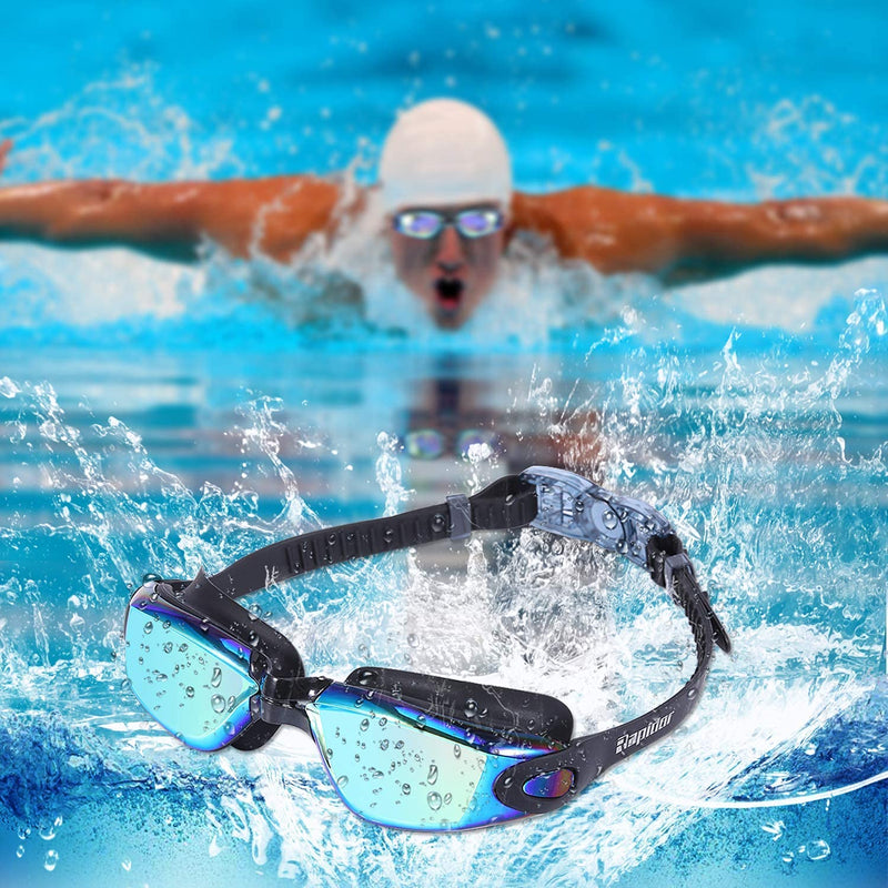 Rapidor Swimming Goggles, Men Women Teens, Mirrored and Smoked Lens, Black - BeesActive Australia