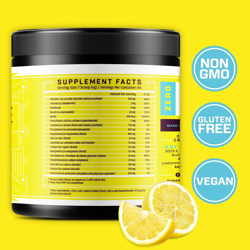 KEY NUTRIENTS Electrolytes Powder No Sugar - Refreshing Lemonade Electrolyte Drink Mix - Hydration Powder - No Calories, Gluten Free - Powder and Packets (20, 40 or 90 Servings) - BeesActive Australia
