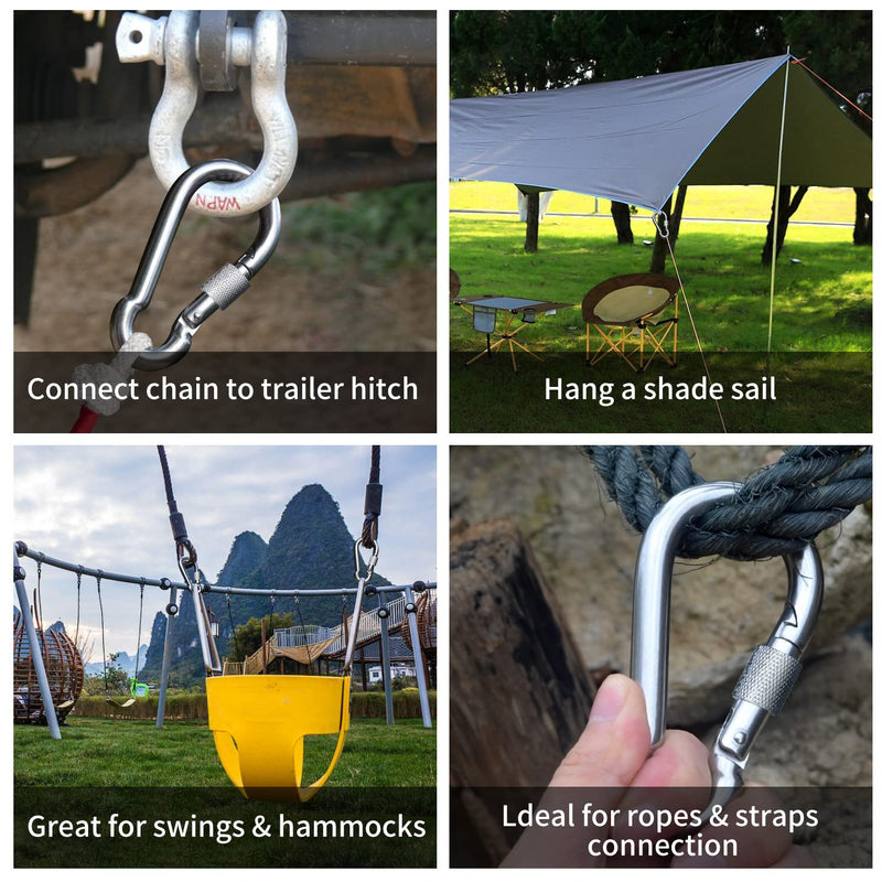 SpotDoo Locking Carabiner Clips, 304 Stainless Steel Heavy Duty Locking Carabiner Spring Snap Hook 3.15 Inch (M8) 6 - BeesActive Australia