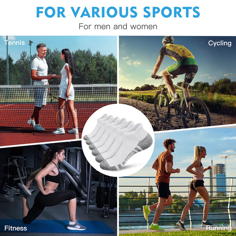 Felicigeely Ankle Athletic Running Socks Low Cut Sports Socks Breathable Cushioned Tab Socks for Men Women 6 Pairs 9-12 White - BeesActive Australia
