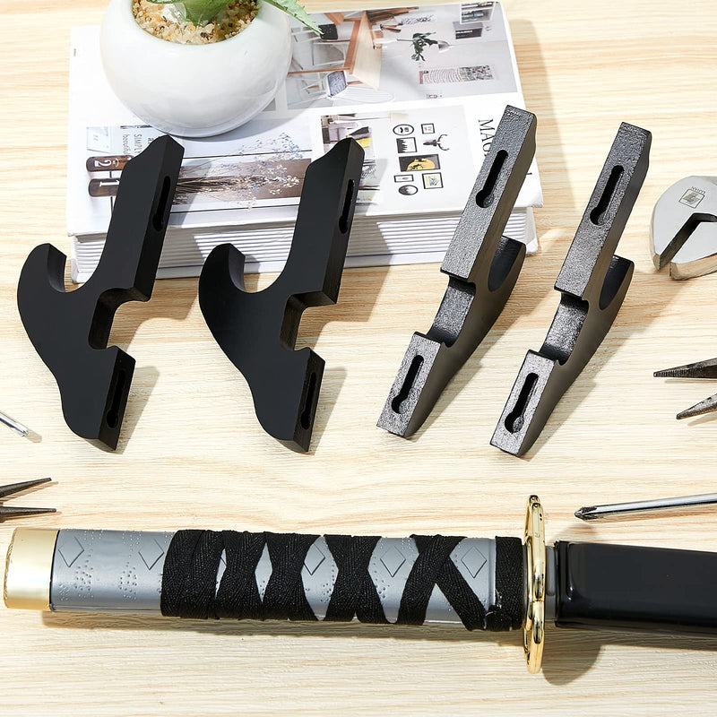 Yookeer 4 Sets Sword Wall Mount Adjustable Sword Holder Wood Martial Arts Weapons Stand Samurai Sword Weapon Wall Mount Wooden Sword Hangers with Nails Sword Display Supplies Black - BeesActive Australia