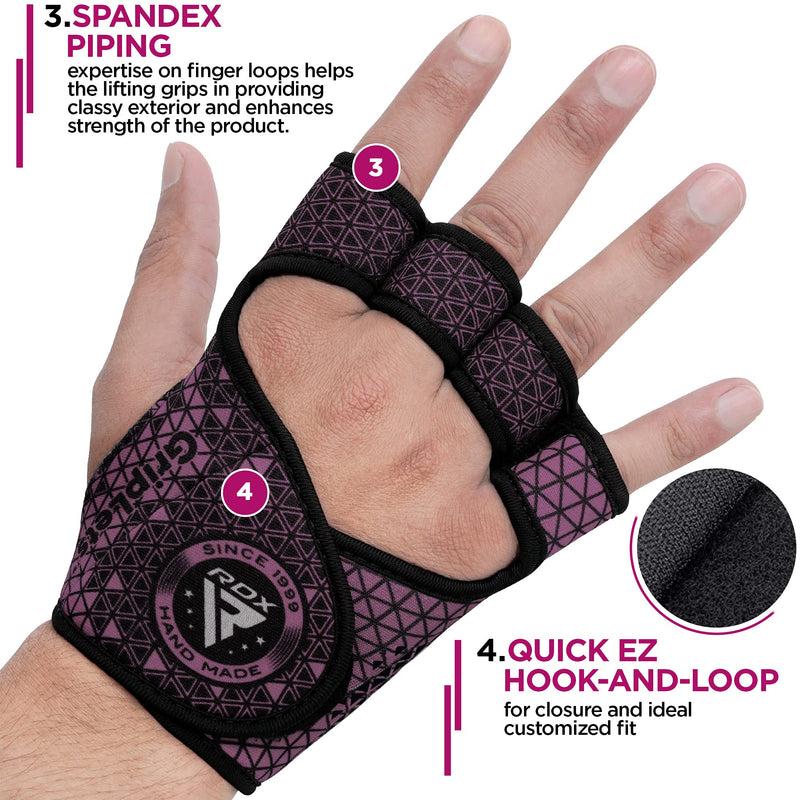 RDX Weight Lifting Gloves Grip, Non Slip Neoprene Ventilated Gym Barehand Gripper, Silicon Palm Protection, Powerlifting Fitness Strength Training Bodybuilding, Chin Pull ups Bar Calisthenics Workout Purple X-Small-Small - BeesActive Australia