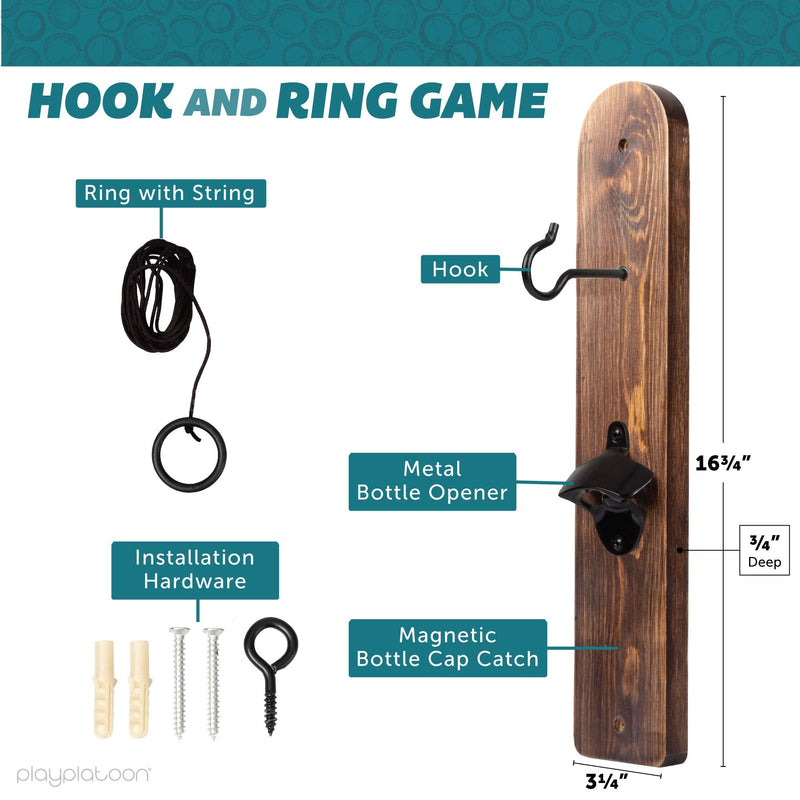 Play Platoon Hook and Ring Game with Bottle Opener and Magnetic Cap Catch - Ring Toss Game for Adults Rustic Brown Wood - BeesActive Australia