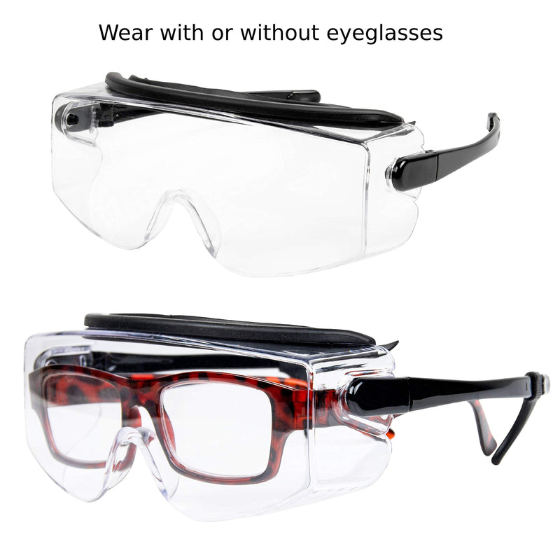 Safety Glasses Over Eyeglasses with Clear Anti-Scratch Wraparound Lenses, Adjustable Arms, Side Shields - BeesActive Australia